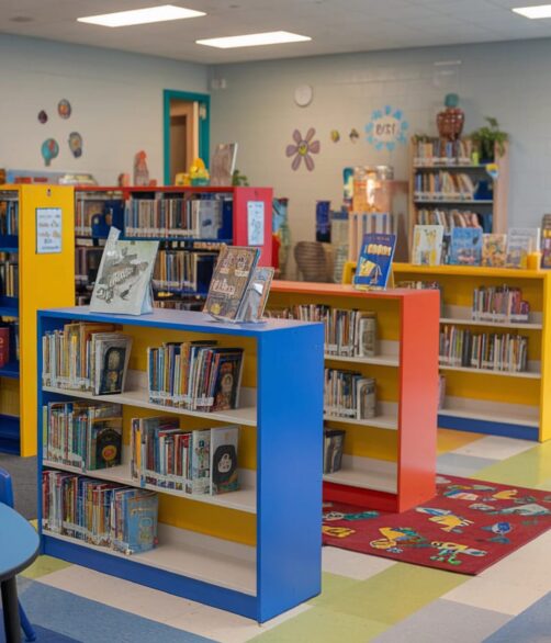 library-with-blue-chair-table-with-books-it library-with-blue-chair-table-with-books-it